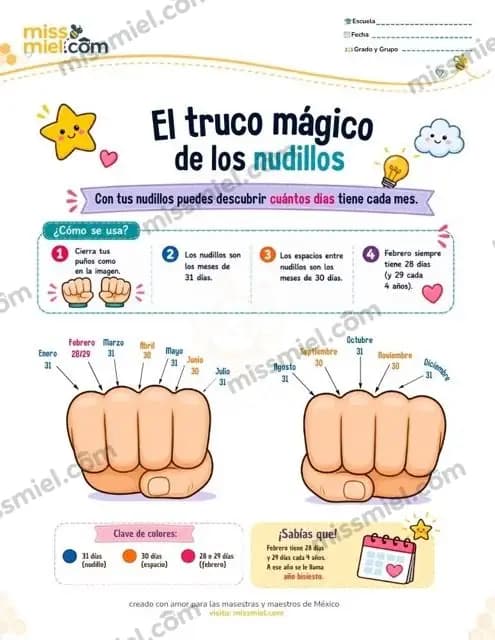 El truco mágico de los nudillos — Conteo de días del mes