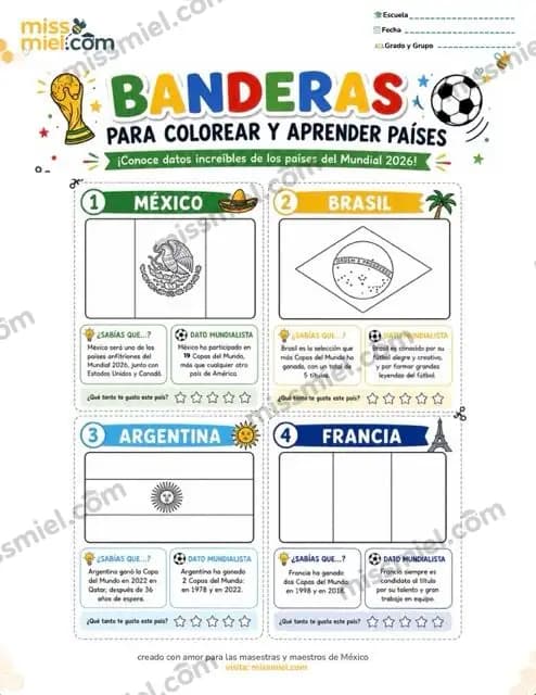 Banderas de países mundialistas para colorear